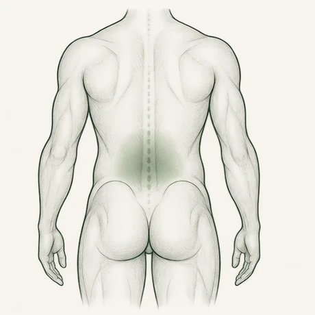 Vista posterior con la zona lumbar resaltada
